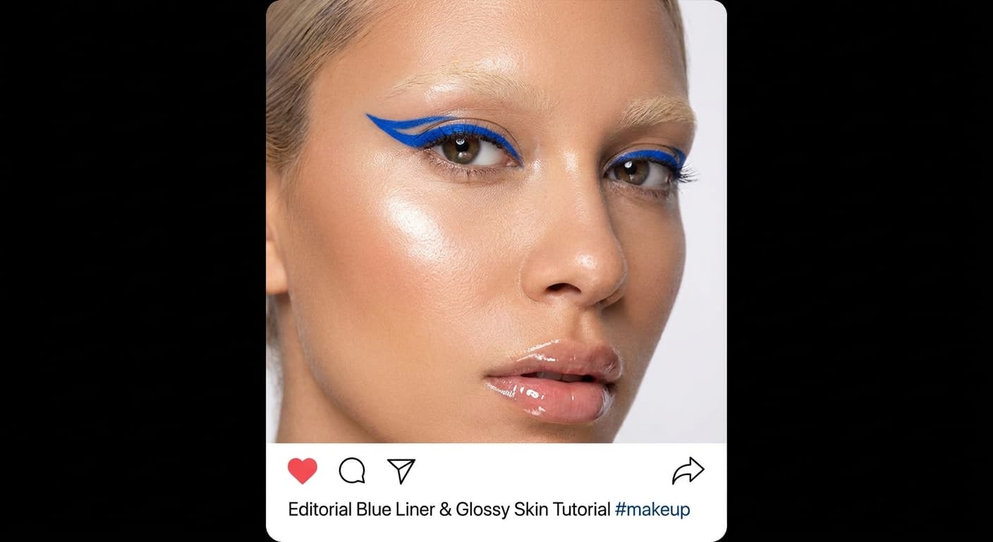 "Futuristic Klein Blue Liner" makeup look reference
