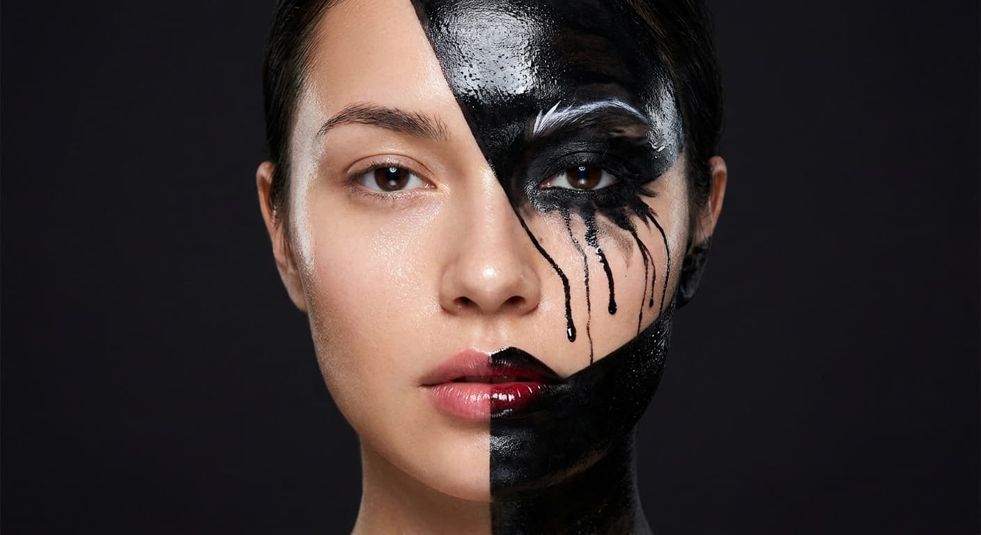 "Monochrome Duality" makeup look reference