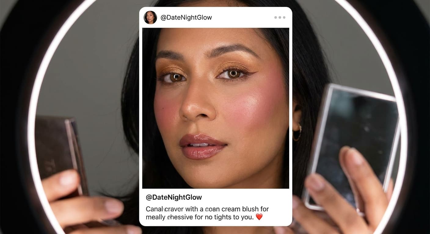 "Sunset Glow & Rosy Cheeks" makeup look reference